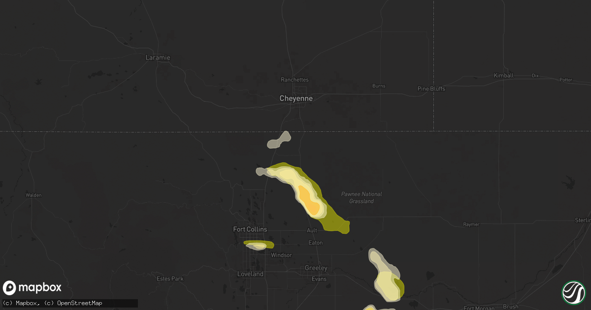 Hail map in Carr, CO on August 7, 2024