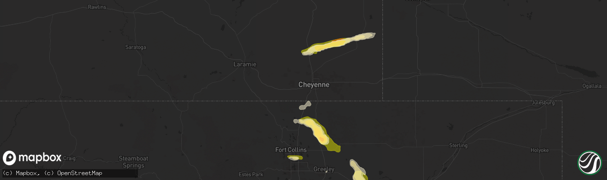 Hail map in Cheyenne, WY on August 7, 2024