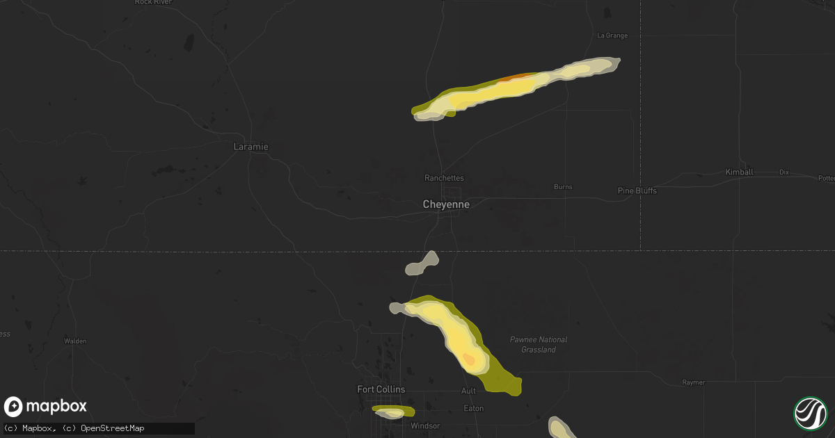 Hail map in Cheyenne, WY on August 7, 2024