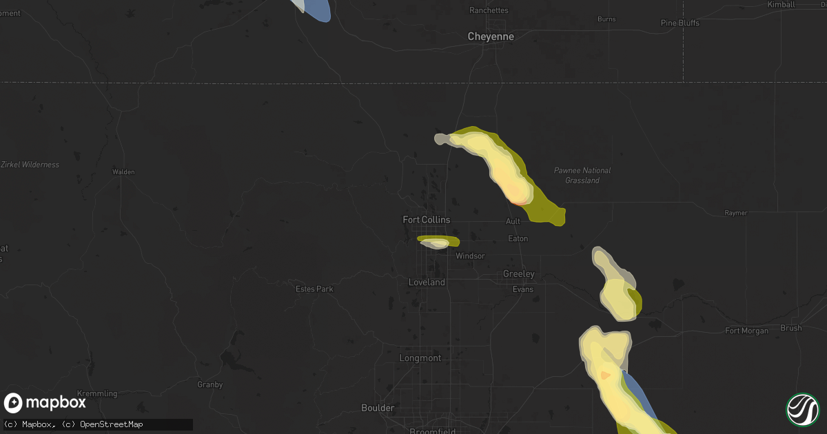 Hail map in Fort Collins, CO on August 7, 2024