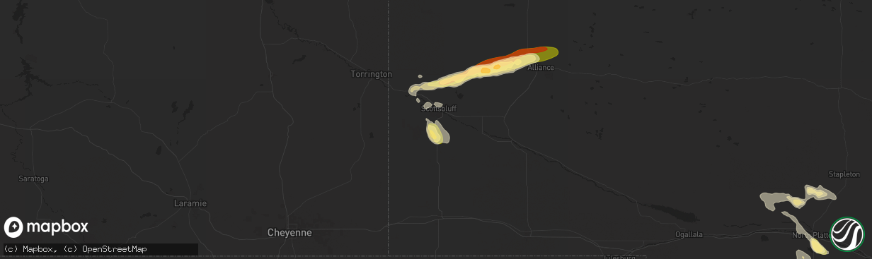 Hail map in Gering, NE on August 7, 2024