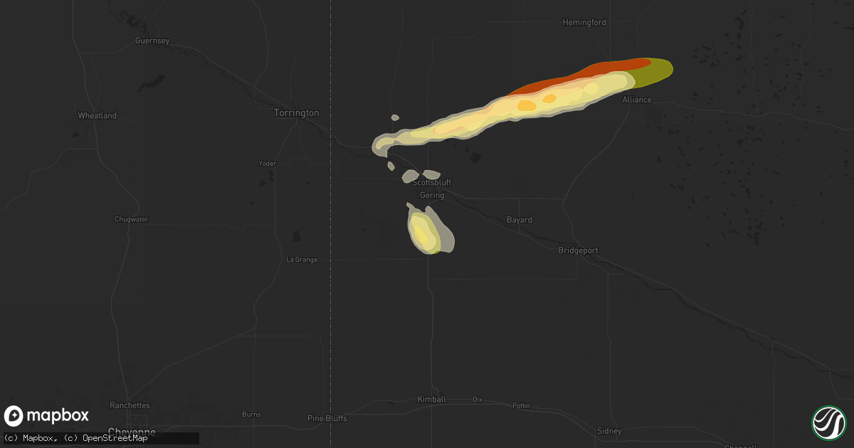 Hail map in Gering, NE on August 7, 2024