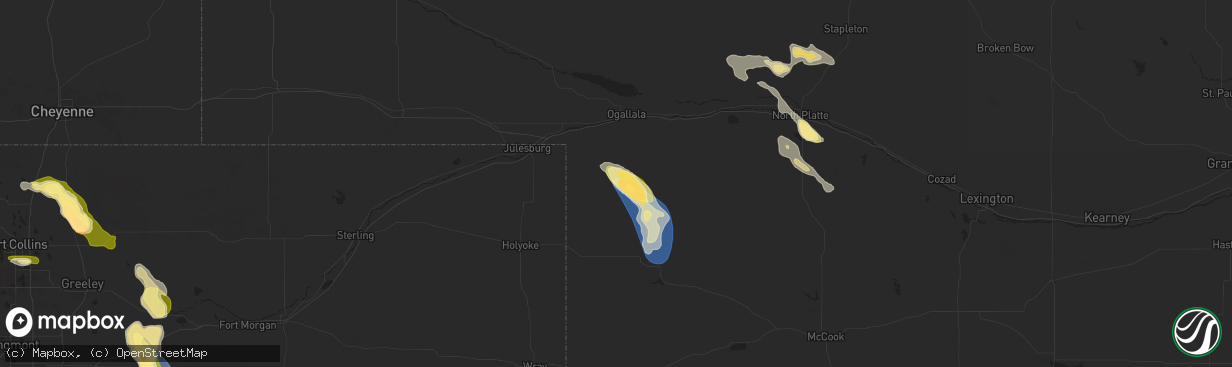 Hail map in Grant, NE on August 7, 2024