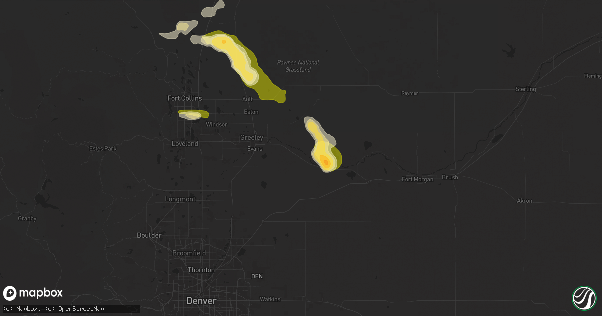 Hail map in Kersey, CO on August 7, 2024