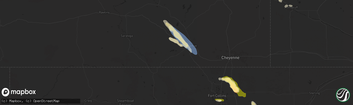 Hail map in Laramie, WY on August 7, 2024