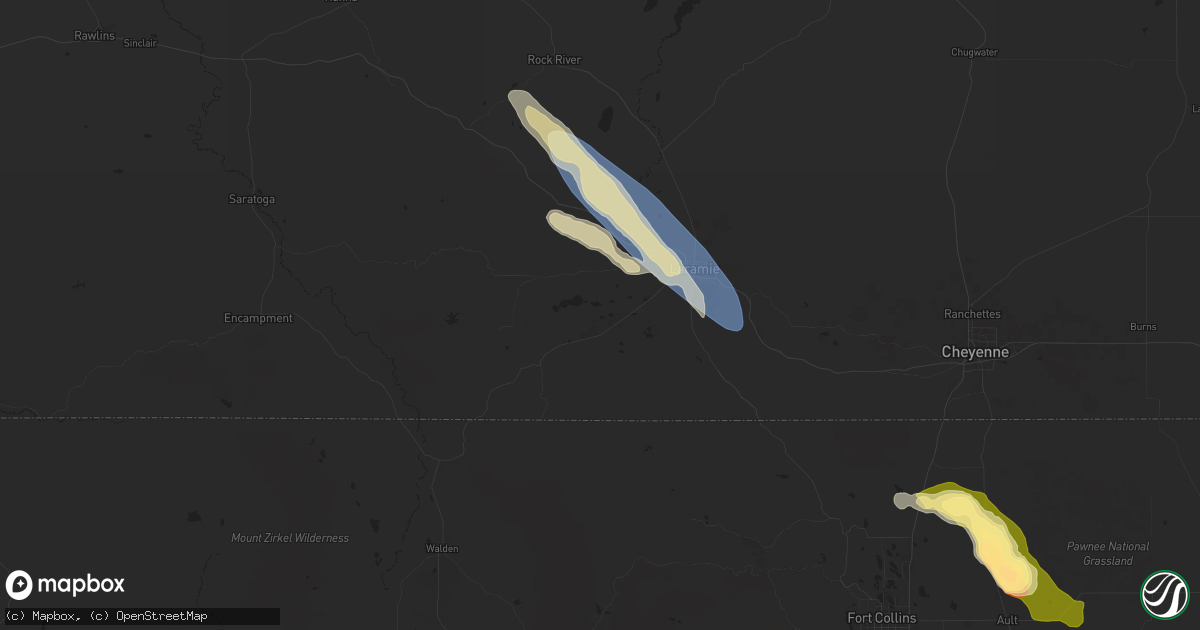 Hail map in Laramie, WY on August 7, 2024