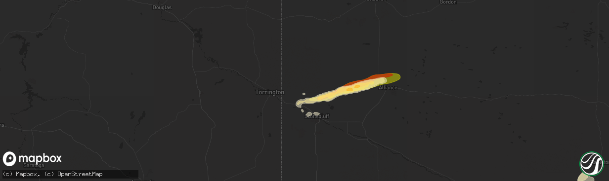 Hail map in Mitchell, NE on August 7, 2024