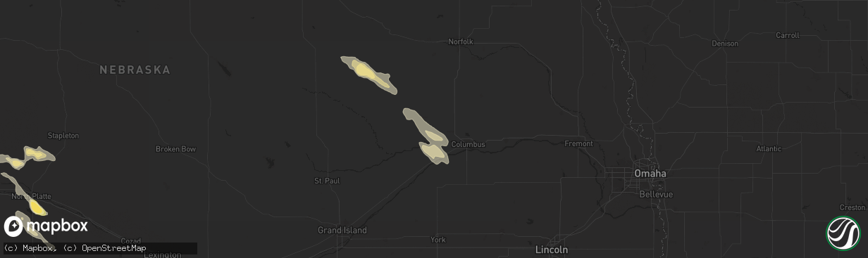 Hail map in Monroe, NE on August 7, 2024