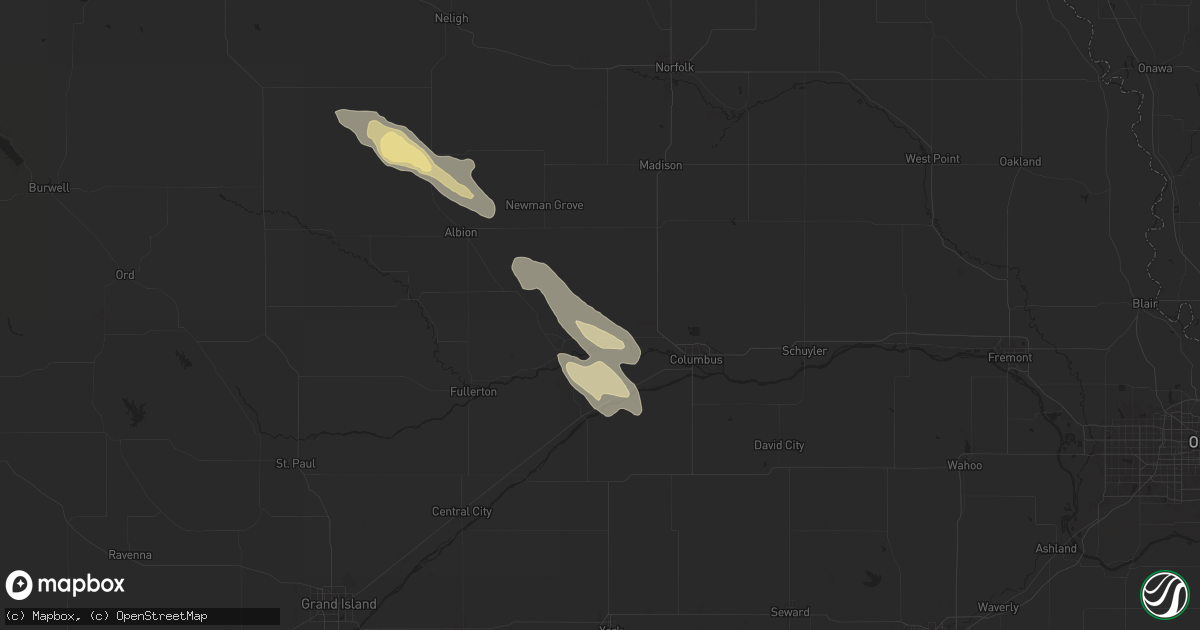Hail map in Monroe, NE on August 7, 2024
