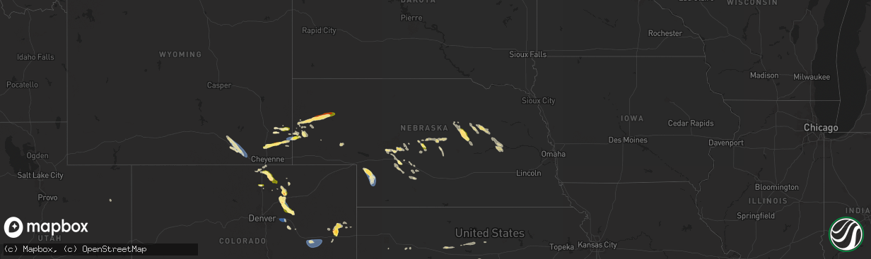 Hail map in Nebraska on August 7, 2024