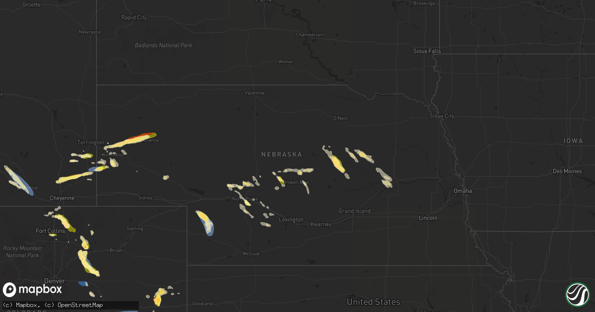 Hail map in Nebraska on August 7, 2024