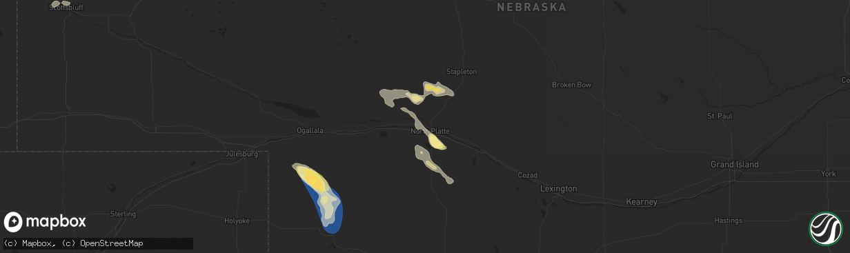 Hail map in North Platte, NE on August 7, 2024