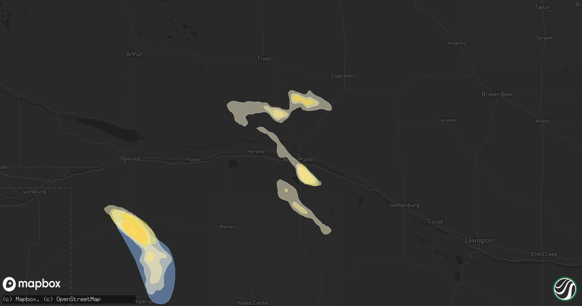 Hail map in North Platte, NE on August 7, 2024