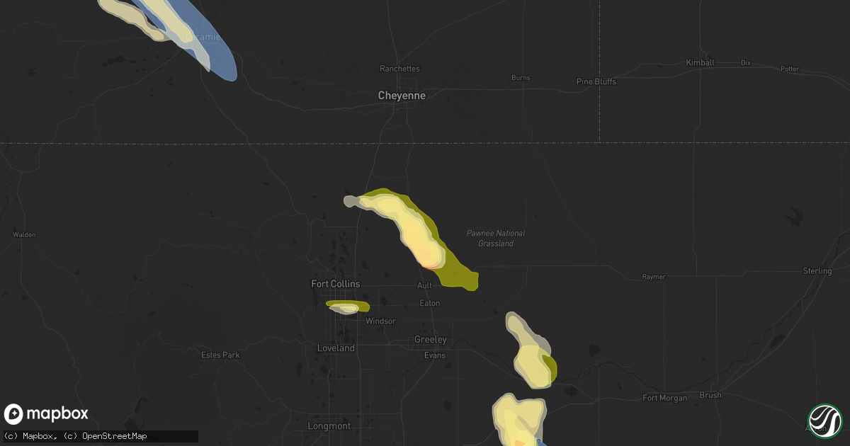 Hail map in Nunn, CO on August 7, 2024