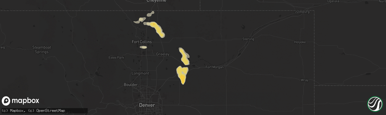 Hail map in Orchard, CO on August 7, 2024