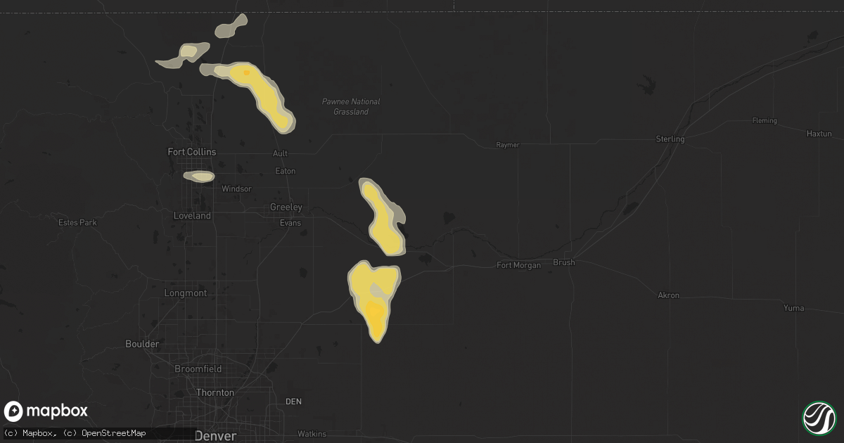 Hail map in Orchard, CO on August 7, 2024