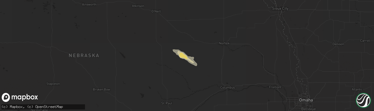 Hail map in Petersburg, NE on August 7, 2024