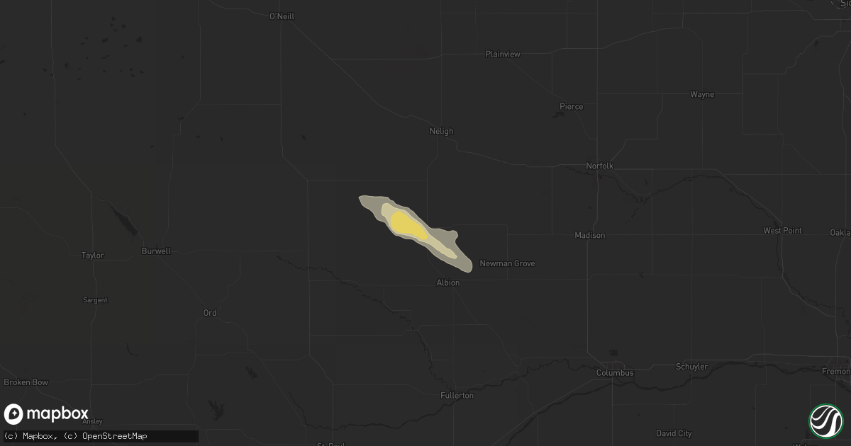 Hail map in Petersburg, NE on August 7, 2024