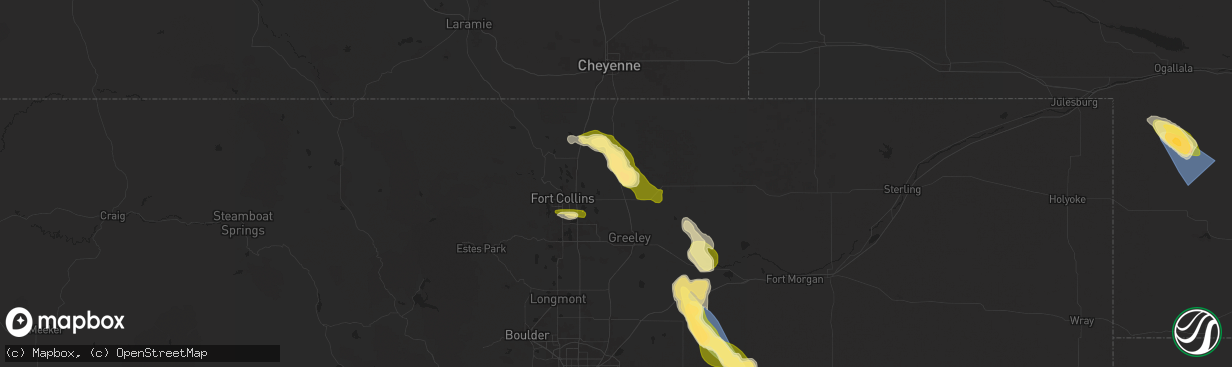 Hail map in Pierce, CO on August 7, 2024