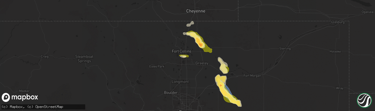 Hail map in Timnath, CO on August 7, 2024