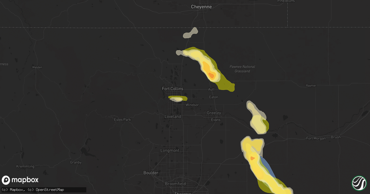 Hail map in Timnath, CO on August 7, 2024
