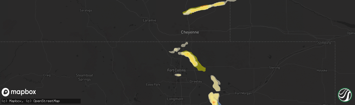 Hail map in Wellington, CO on August 7, 2024