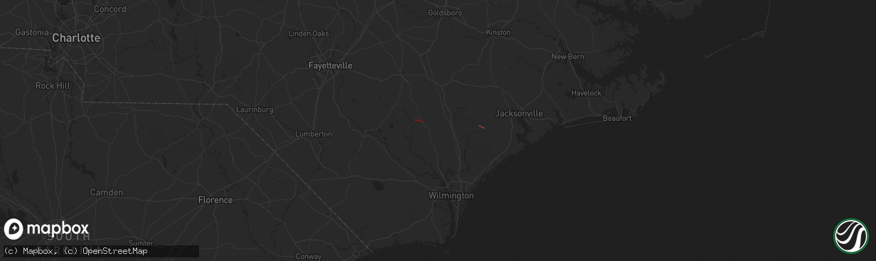 Hail map in Willard, NC on August 7, 2024