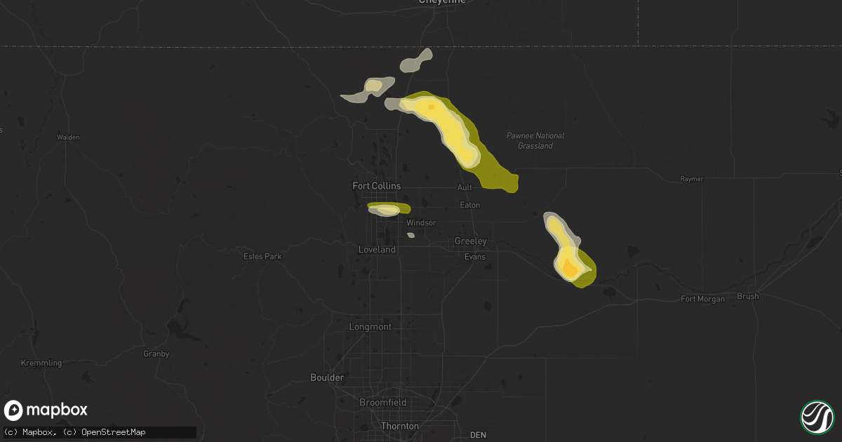 Hail map in Windsor, CO on August 7, 2024