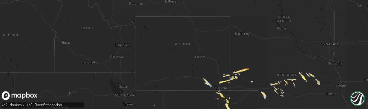 Hail map in Wyoming on August 7, 2024