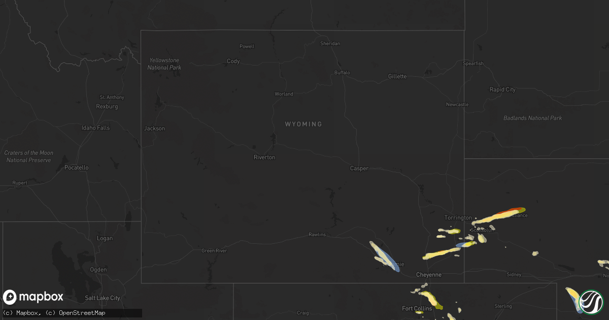 Hail map in Wyoming on August 7, 2024