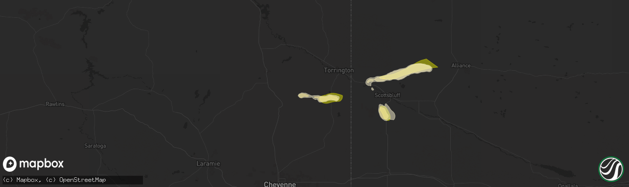 Hail map in Yoder, WY on August 7, 2024