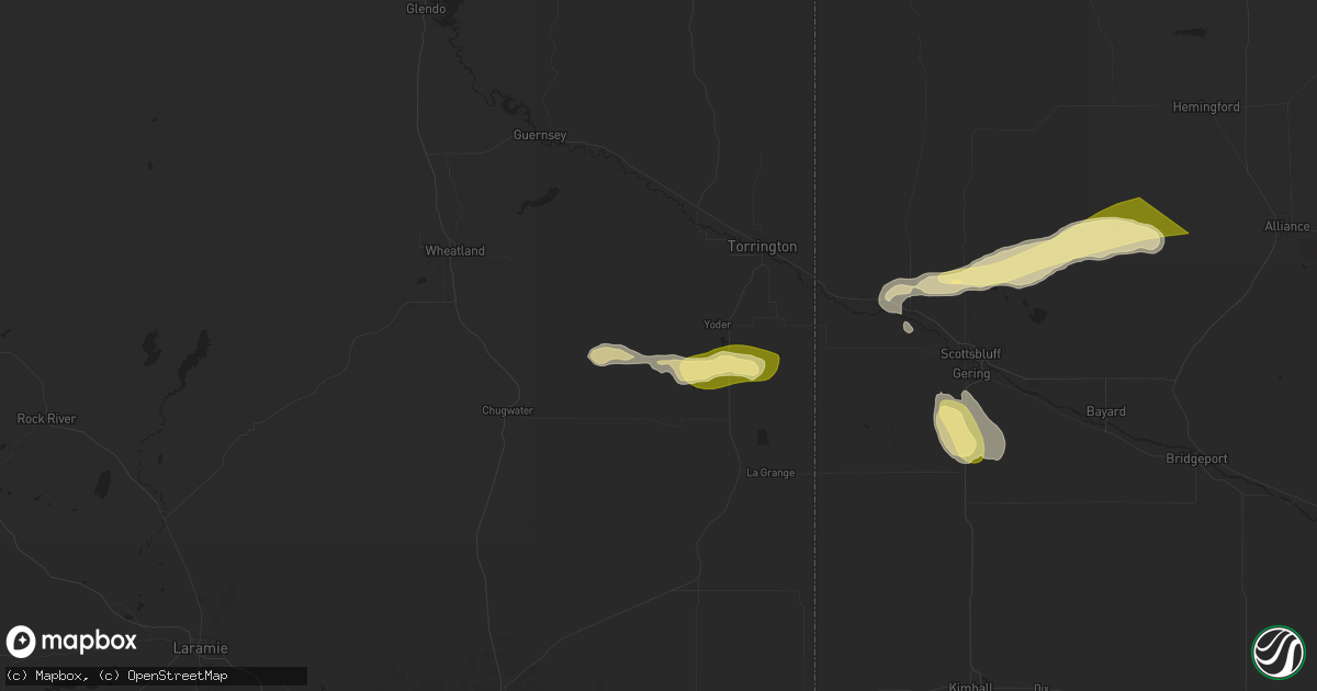 Hail map in Yoder, WY on August 7, 2024