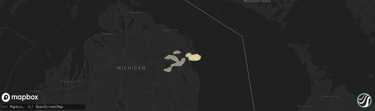 Hail map in Alpena, MI on August 7, 2025