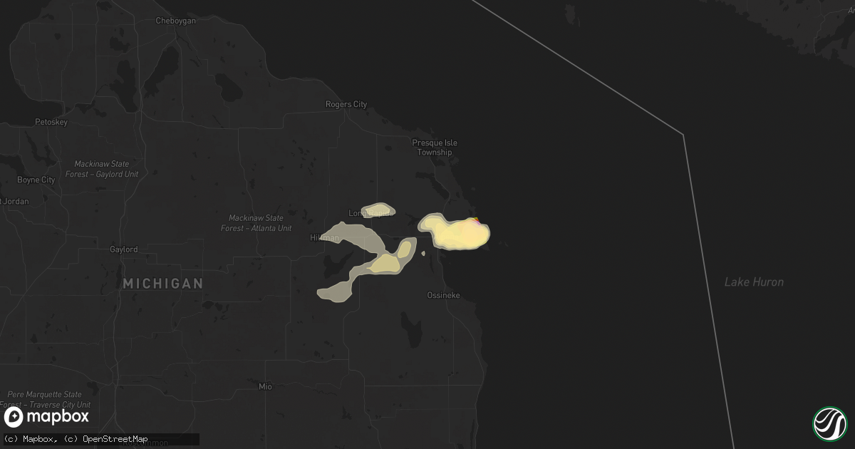 Hail map in Alpena, MI on August 7, 2025