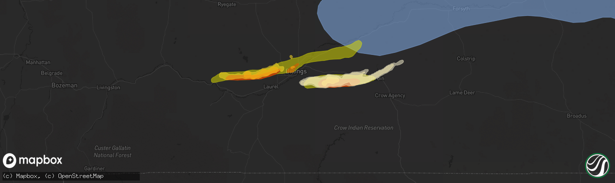Hail map in Billings, MT on August 7, 2025