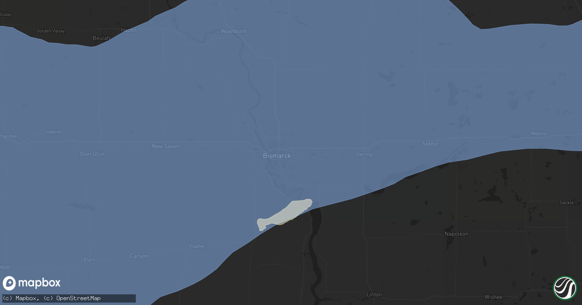 Hail map in Bismarck, ND on August 7, 2025