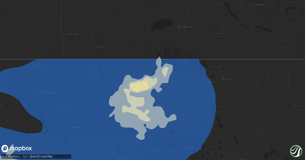 Hail map in Bottineau, ND on August 7, 2025