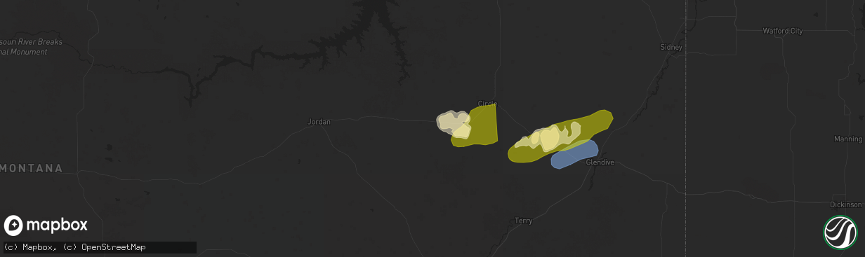 Hail map in Brockway, MT on August 7, 2025