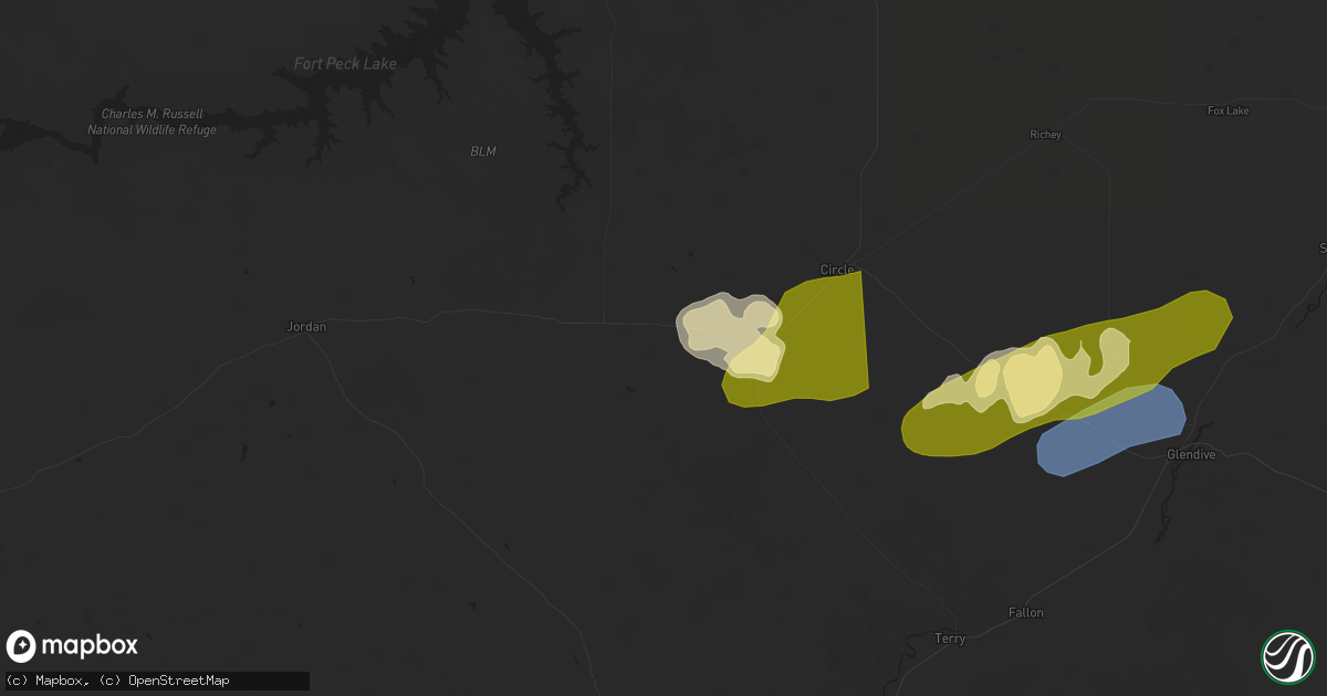 Hail map in Brockway, MT on August 7, 2025