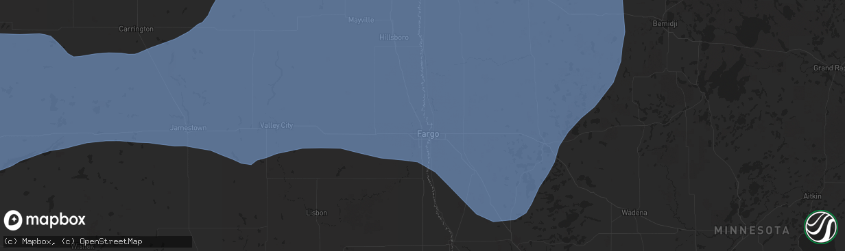 Hail map in Fargo, ND on August 7, 2025