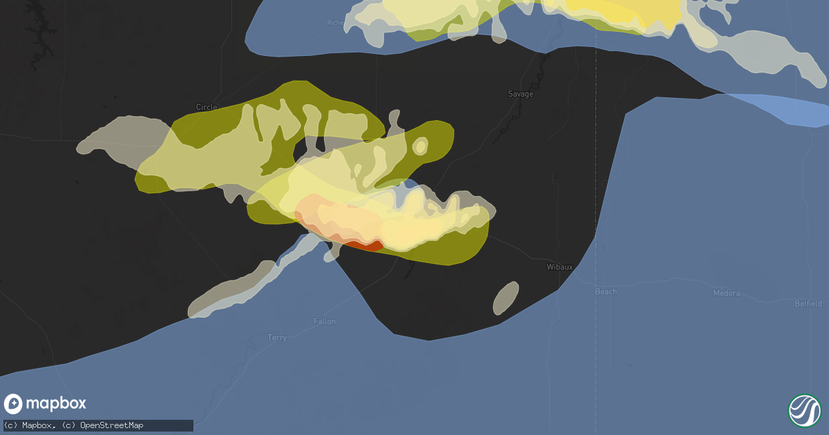 Hail map in Glendive, MT on August 7, 2025