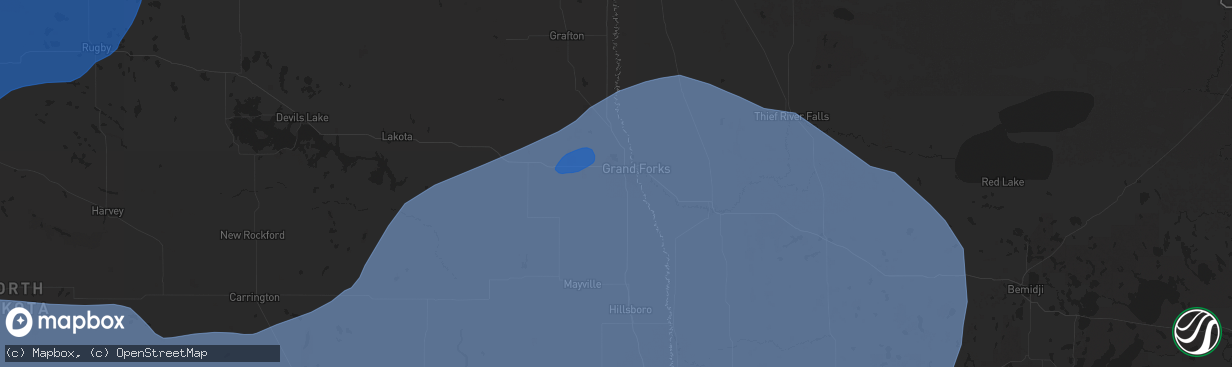Hail map in Grand Forks, ND on August 7, 2025