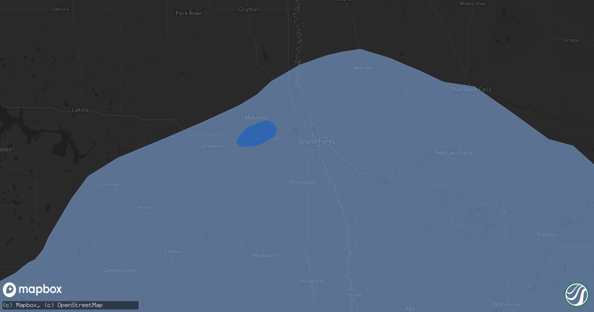Hail map in Grand Forks, ND on August 7, 2025