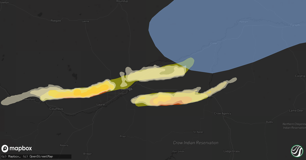Hail map in Huntley, MT on August 7, 2025