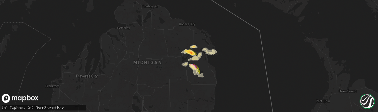 Hail map in Lachine, MI on August 7, 2025