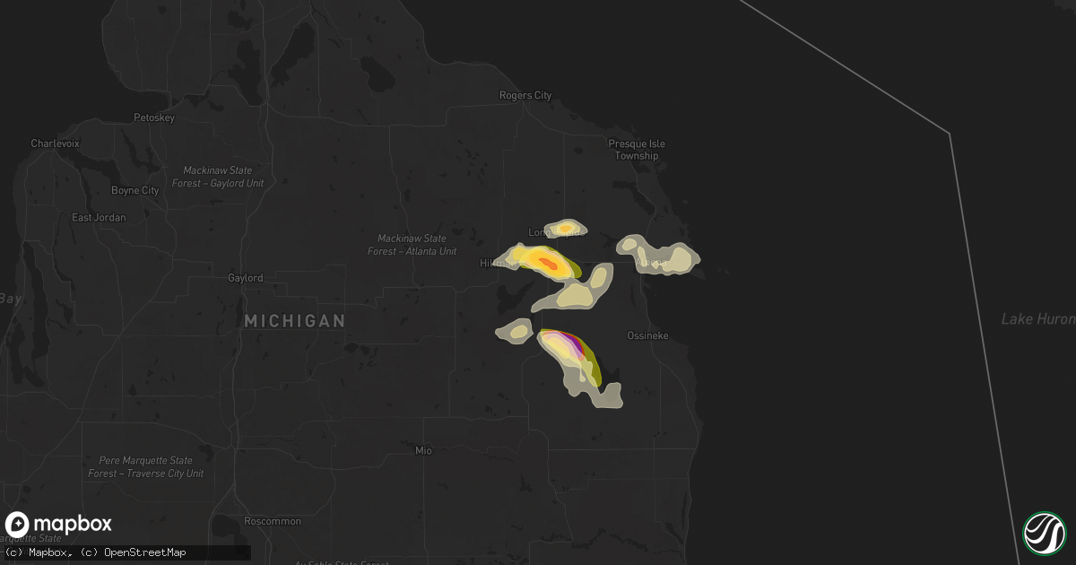 Hail map in Lachine, MI on August 7, 2025