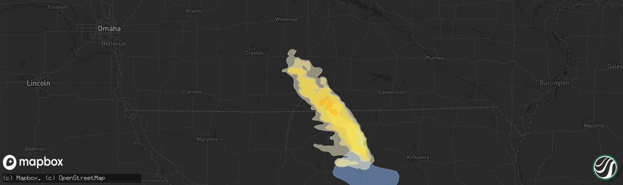 Hail map in Leon, IA on August 7, 2025