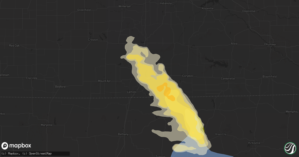 Hail map in Leon, IA on August 7, 2025