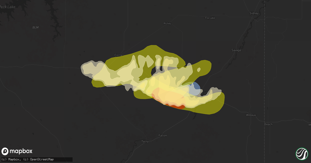 Hail map in Lindsay, MT on August 7, 2025