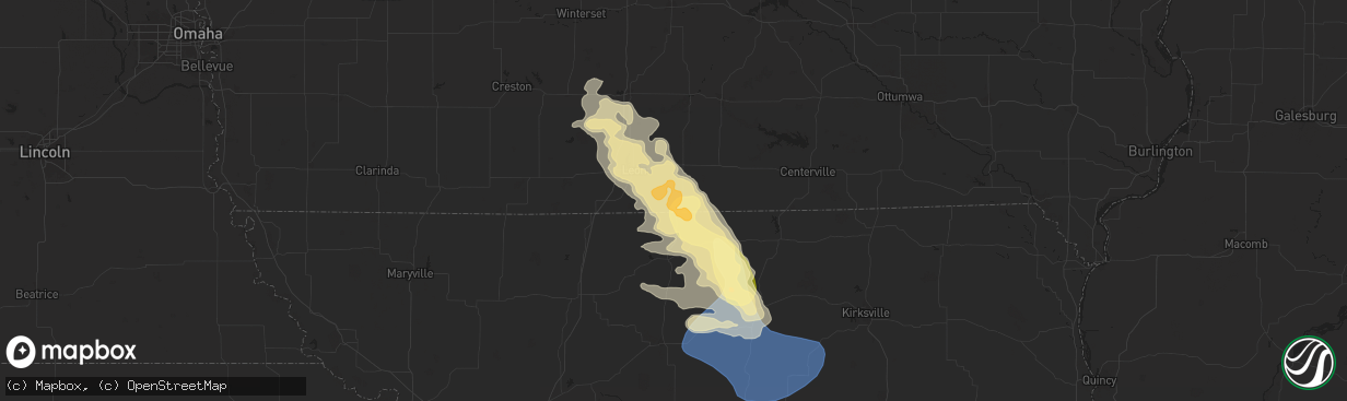 Hail map in Lineville, IA on August 7, 2025